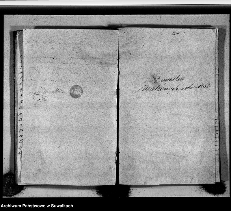 image.from.unit.number "Duplikat Zaślubionych, Urodzonych i Zmarłych Okręgu Wiejsieje Wyznania Moyżeszowego za rok 1852"