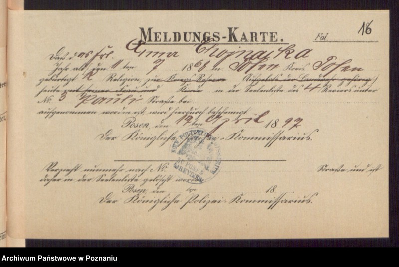 Obraz 18 z jednostki "Die von den Verlobten beigebrachten Urkunden zur Eheschliessung pro 1897"