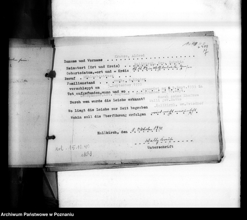 Obraz 11 z jednostki "Wykazy miejscowych Niemców, którzy zginęli w 1939 roku"