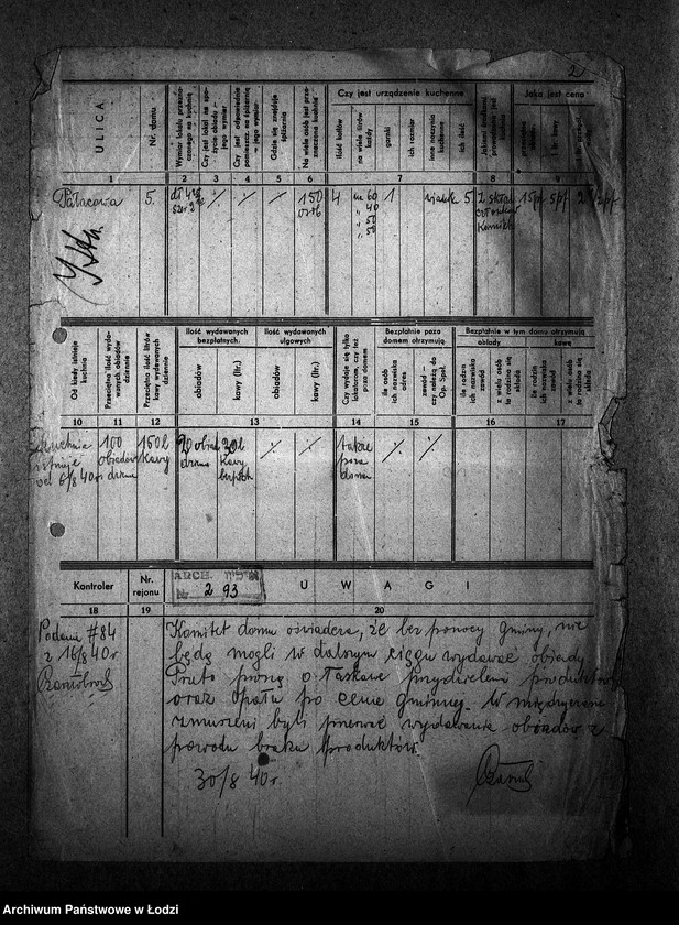 Obraz 5 z jednostki "[Kuchnia nr 93, przy ul. Pałacowa 5. Działalność kuchni, personel, konsumenci, kontrole]"