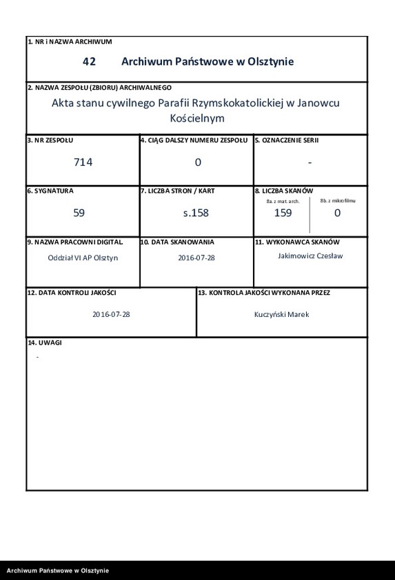 image.from.unit.number "Duplikat Akt Stanu Cywilnego Urodzonych, Zaślubionych i Zmarłych z Parafii Janowiec za Rok 1867"