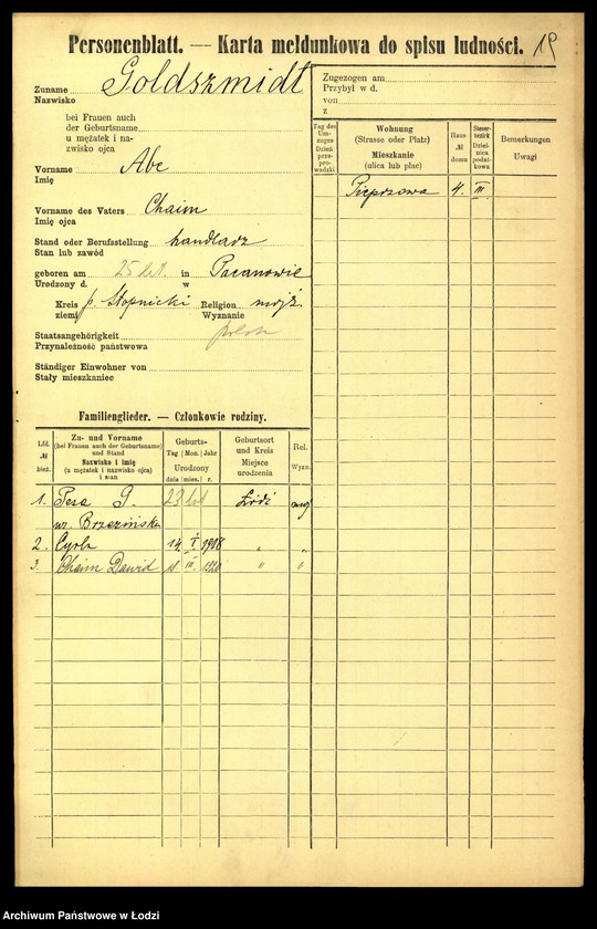 Obraz 20 z jednostki "[Spis ludności Łodzi] Goldszajd - Goldstein"