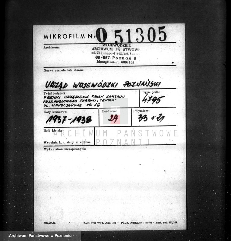 Obraz 2 z jednostki "Projekt urządzenia zmian zakładu przemysłowego fabryki "Centra" ulica Wenecjańska nr 16"