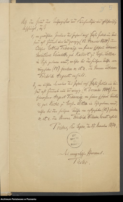 Obraz 8 z jednostki "Die von den Verlobten beigebrachten Urkunden zur Eheschliessung pro 1875"