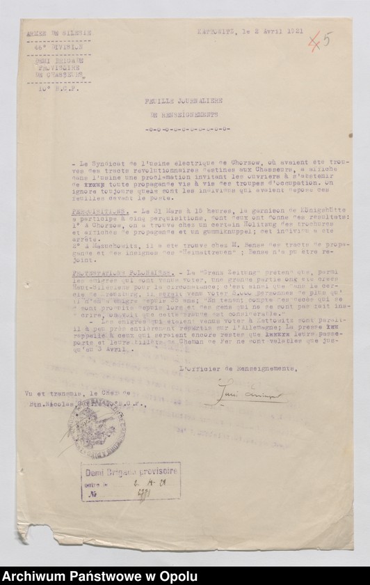 Obraz 8 z jednostki "/Meldunki dzienne o sytuacji w rejonach postoju wojsk - wiadomości ekonomiczne, polityczne i wojskowe, m.in. propaganda komunistyczna/ IV 1921"