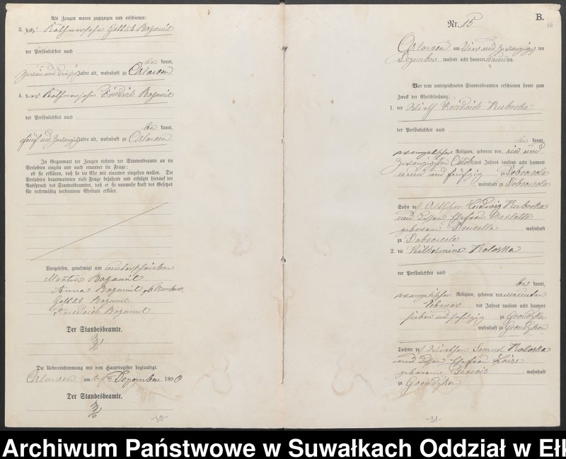 image.from.unit.number "Heiraths-Neben-Register des Preussischen Standes-Amtes Orlowen Kreis Loetzen für das Jahr 1890"