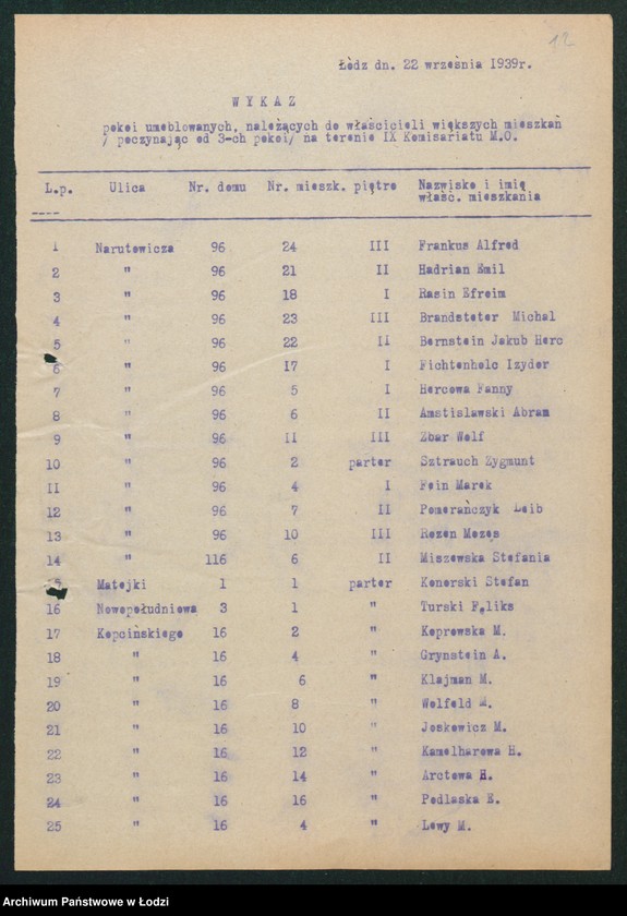 Obraz 14 z jednostki "[Akta IX Komisariatu Milicji Obywatelskiej - pokwitowania, spisy oddanej broni, spisy wolnych lokali, rowerów i motocykli]"