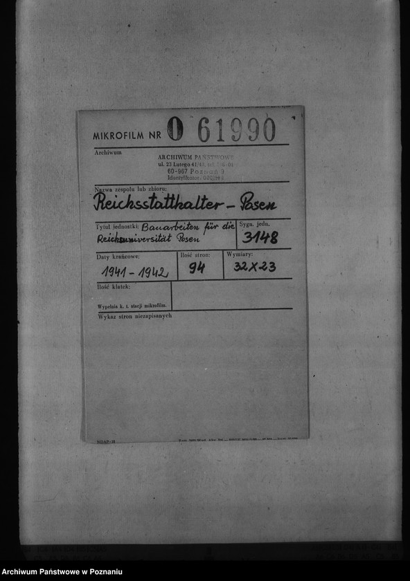 Obraz 2 z jednostki "Bauarbeiten für die Reichsuniversitât Posen"