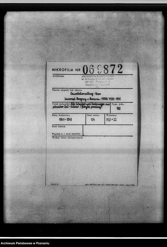 Obraz 2 z jednostki "Alte Schulden und Forderungen aus polnischer Zeit - Kolmar [fabryka porcelany]."