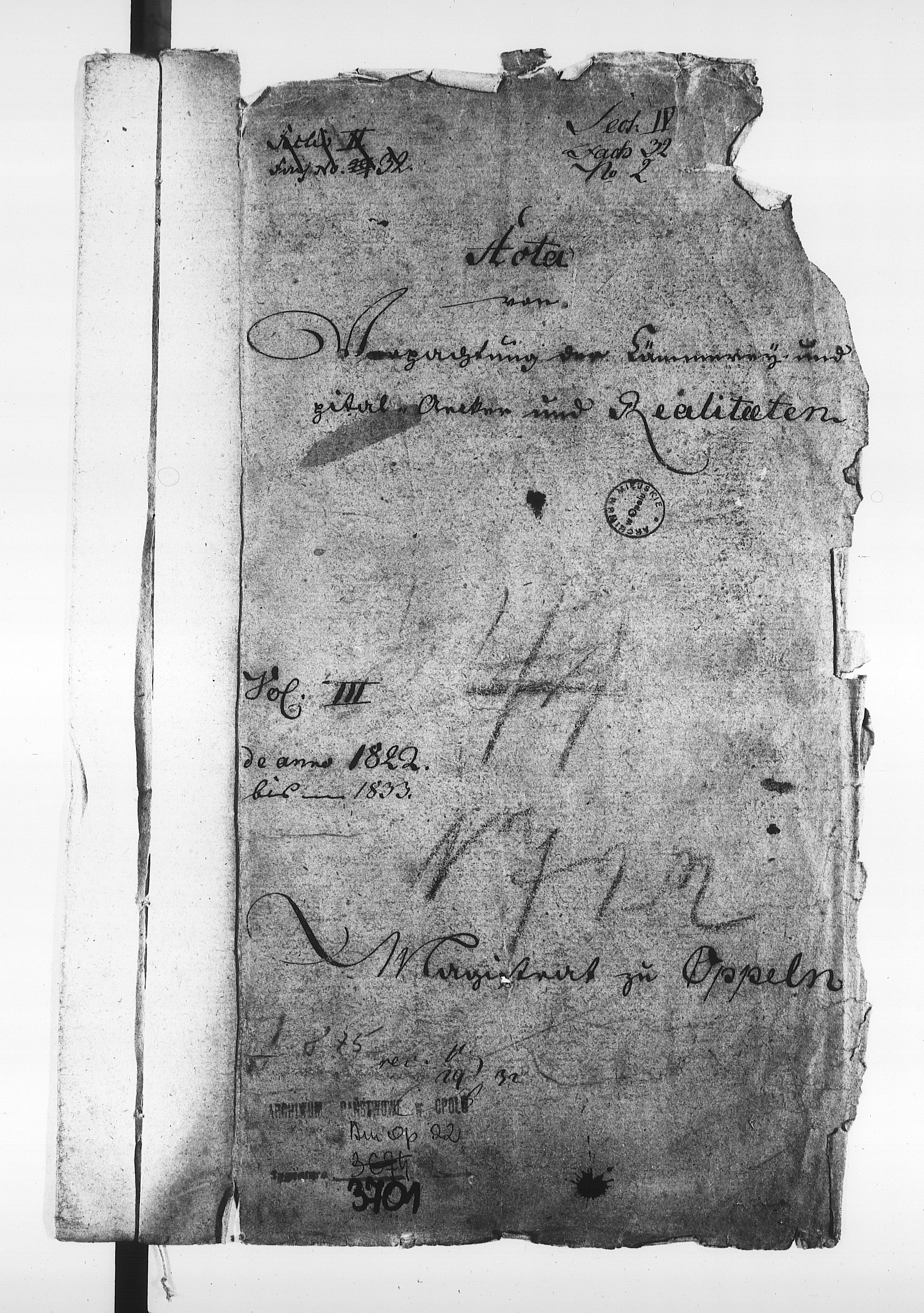 Obraz 4 z jednostki "Acta von Verpachtung der Cämmerey und Hospital Acker und Realitaeten Vol. III de anno 1822 bis 1833"