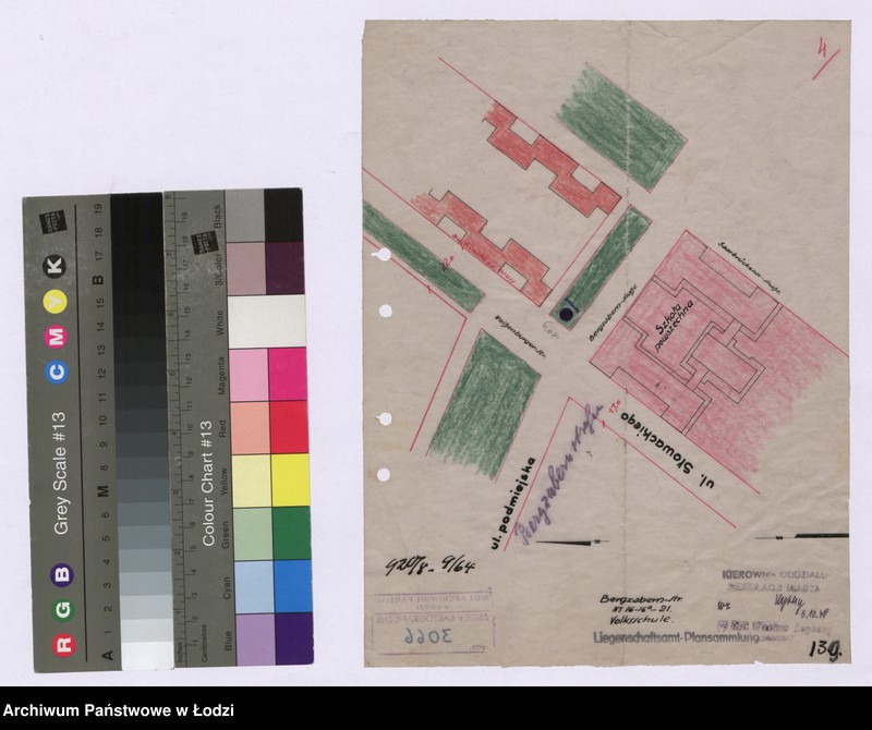 Obraz 1 z jednostki "Szkic sytuacyjny szkoły powszechnej u zbiegu ulic Słowackiego i Podmiejskiej w Łodzi"