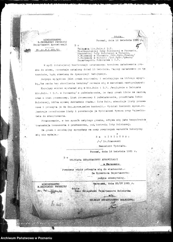 Obraz 9 z jednostki "Sprawozdania z czynności Dep. Aprowizacji w zakresie dostarczania zbóż siewnych dla Min. Roln."