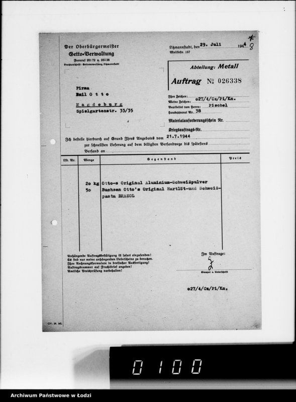 Obraz 12 z jednostki "Aufträge Metall-Abteilung v.26101-26343"
