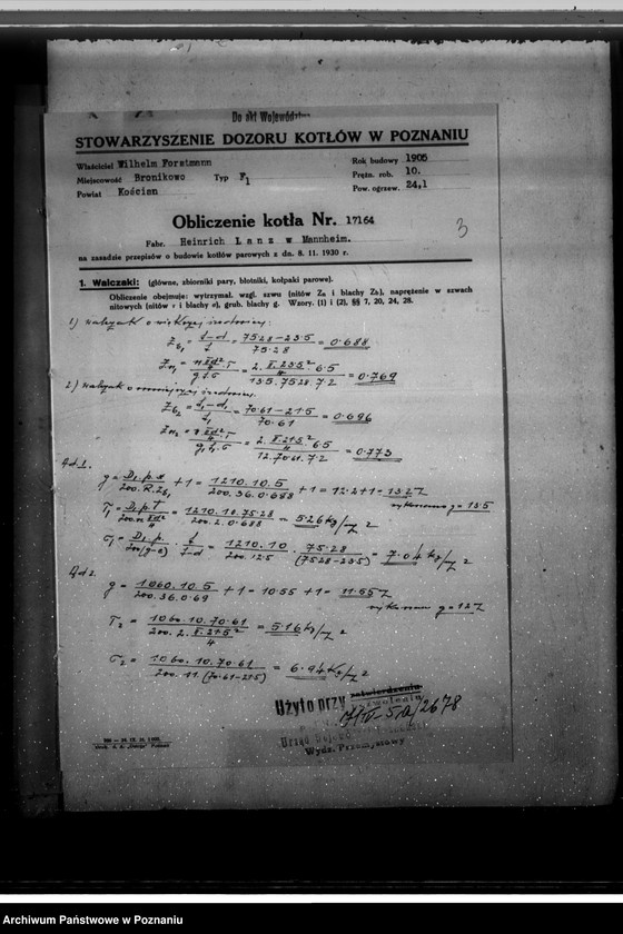 image.from.unit.number "Krochmalnia w Bronikowie pow. kościański W. Forstmann nr woj. kotła 2678"