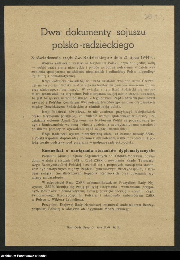 Obraz 14 z jednostki "Odezwy [tezy do referatów, materiały propagandowe różnych organizacji społeczno - politycznych]"