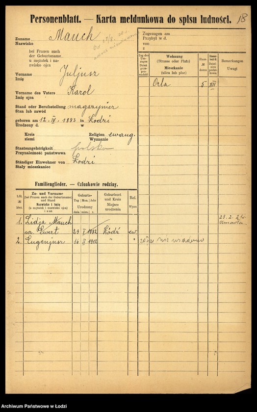 Obraz 20 z jednostki "[Spis ludności Łodzi] Matysek - Mazurenko"
