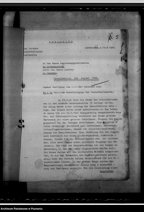 Obraz 9 z jednostki "Stand des Gesundheitswesens im Kreise Lentschütz (Łęczyca)"