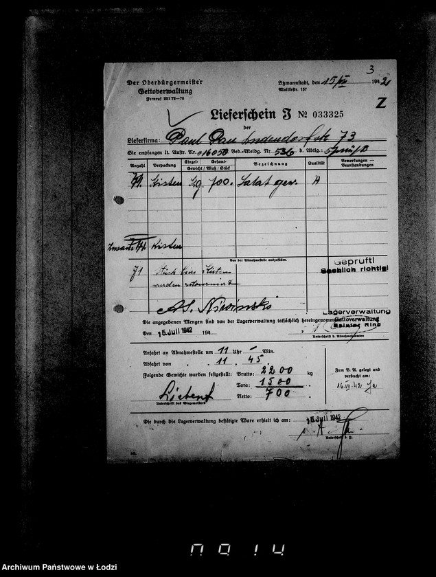 Obraz 6 z jednostki "Aufträge, [Lieferscheinen und Rechnungen] 14731-16050 [Dostawy żywności do Getta]"