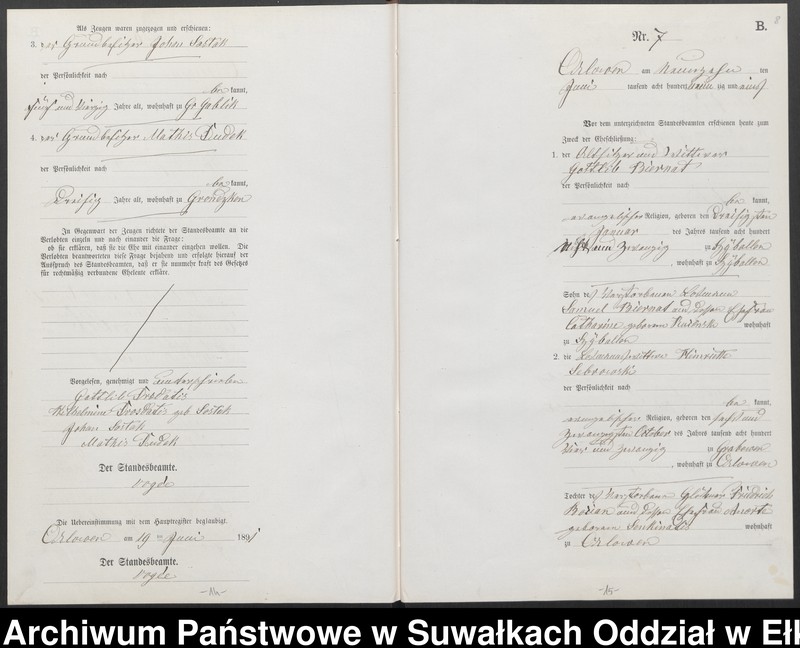 image.from.unit.number "Heiraths-Neben-Register des Preussischen Standes-Amtes Orlowen Kreis Loetzen für das Jahr 1891"