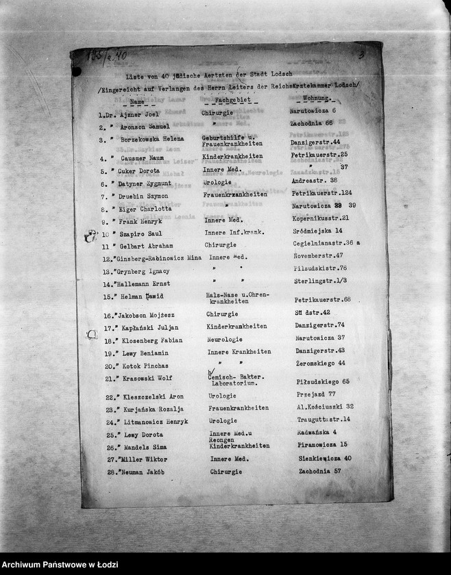 Obraz 6 z jednostki "Zdrowotność [M.in. zarządzenia dotyczące zdrowia ludności, zakładanie szpitali i ambulatoriów, walka z chorobami zakaźnymi, higiena getta, lekarze, inspektorzy sanitarni]"