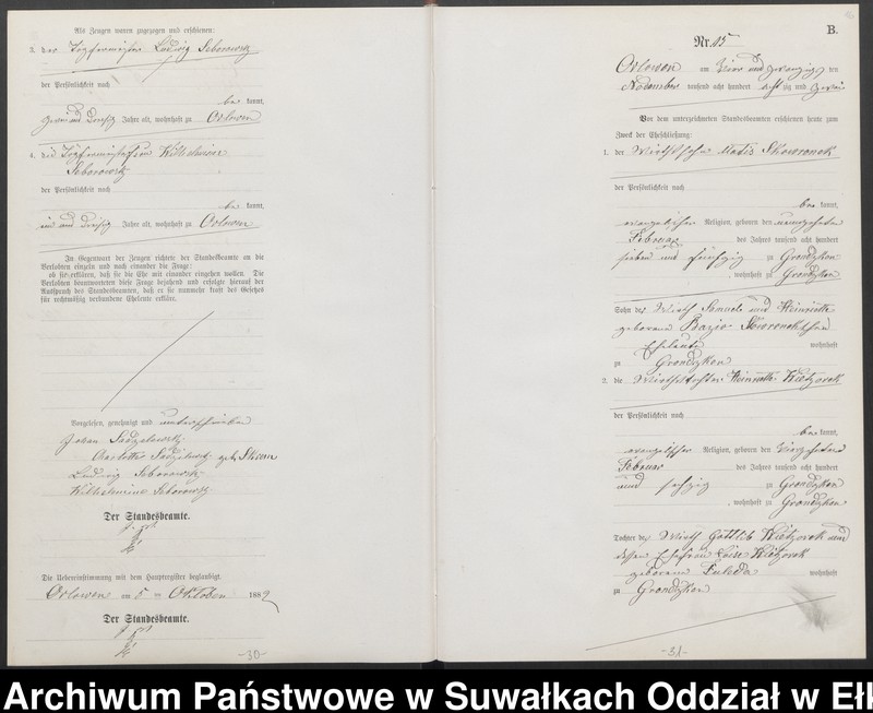 Obraz 19 z jednostki "Heiraths-Neben-Register des Preussischen Standes-Amtes [Orlowen] Kreis [Loetzen] für das Jahr 1882"