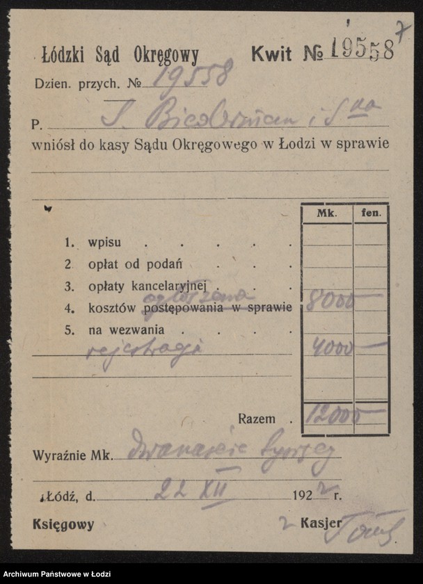 Obraz 9 z jednostki "Sender Biederman i S-ka- wyrób i sprzedaż towarów półwełnianych"