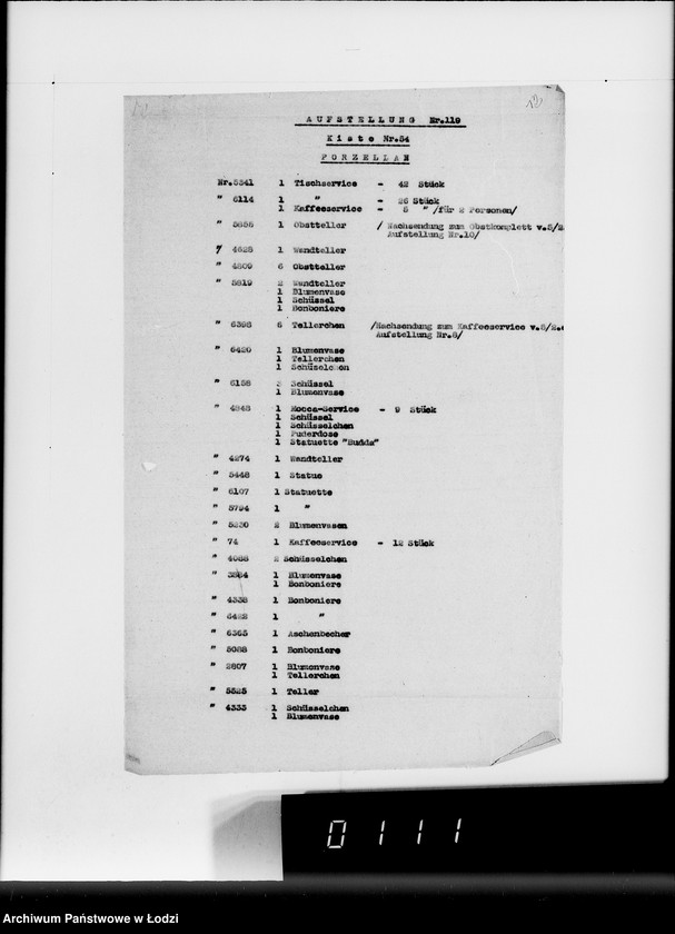 Obraz 16 z jednostki "Anlieferung des Judenältesten Silber [Zestawienia skonfiskowanych w Getcie kosztowności]"