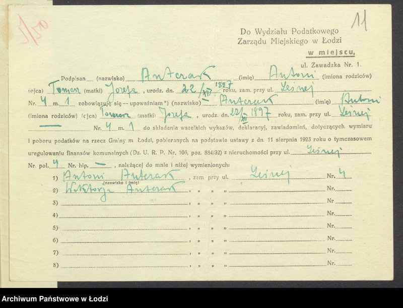 Obraz 13 z jednostki "Księga inwentarzowa nieruchomości m. Łodzi ul. Leśna"