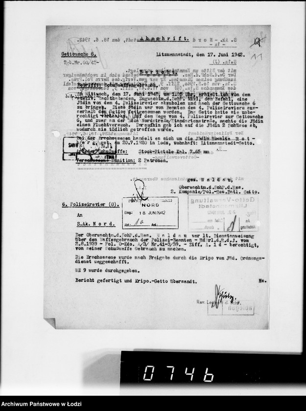 Obraz 17 z jednostki "Berichte der Polizei und Kripo [o zastrzeleniu Żydów uciekających z Getta i zatrzymaniu przemytników]"