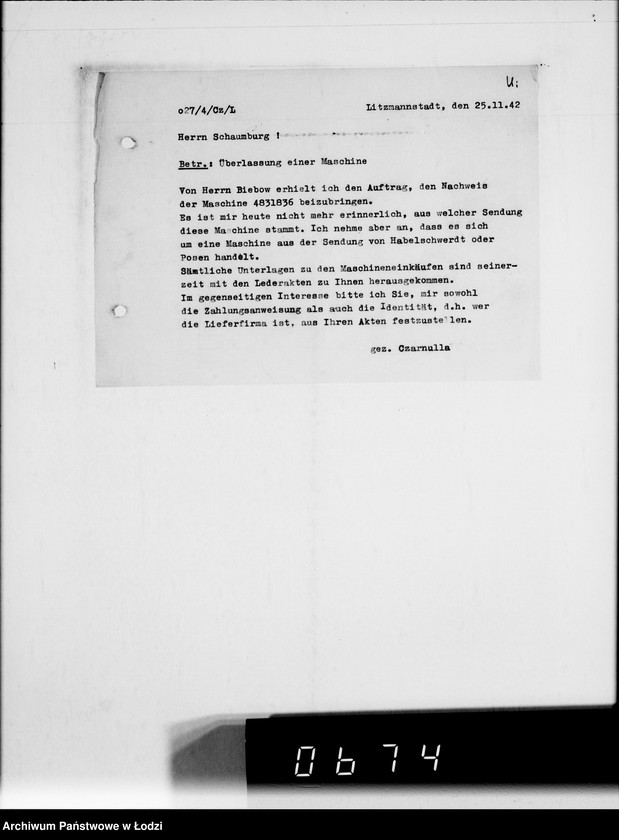 Obraz 8 z jednostki "Herrn Schaumberg.[Korespondencja wewnętrzna w sprawach realizacji zamówień, dostaw towarów i maszyn]"