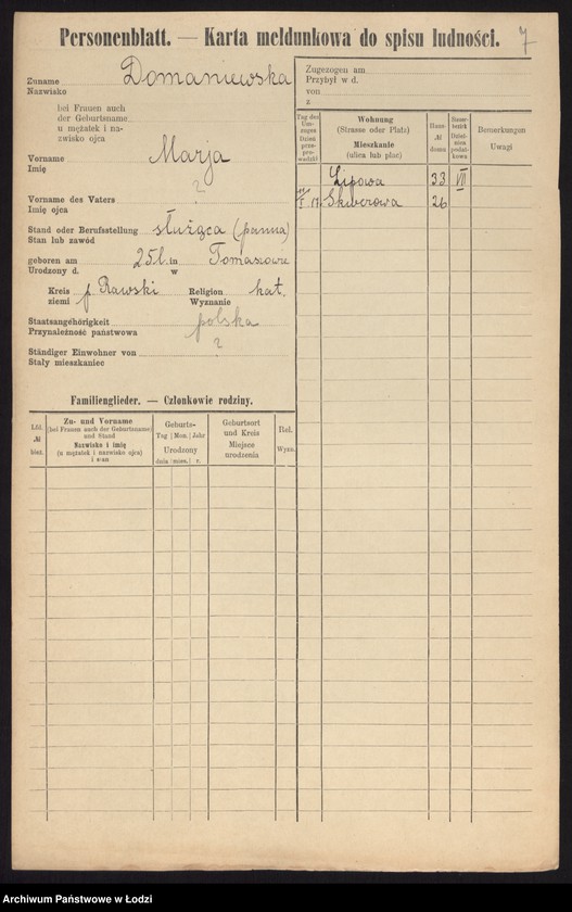 Obraz 9 z jednostki "[Spis ludności Łodzi] Doman - Domowicz"