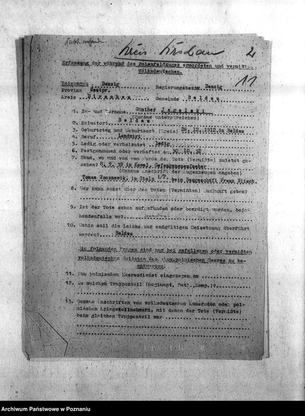 Obraz 15 z jednostki "Amtliche Meldung Kreis Dirschan (Tczew)"