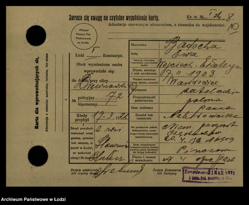 Obraz 12 z jednostki "[Spis ludności Łodzi] Bader - Beierlein"