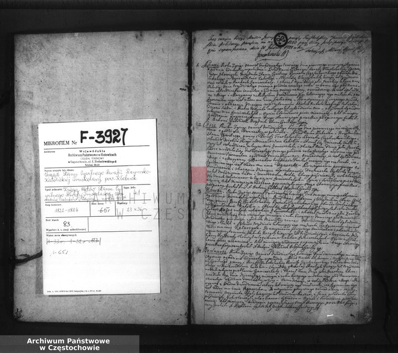 image.from.unit.number "Księga akt stanu cywilnego urodzenia, ślubów i zejścia Parafii Truskolasy, w powiecie częstochowskim, województwie kaliskim z roku 1823"