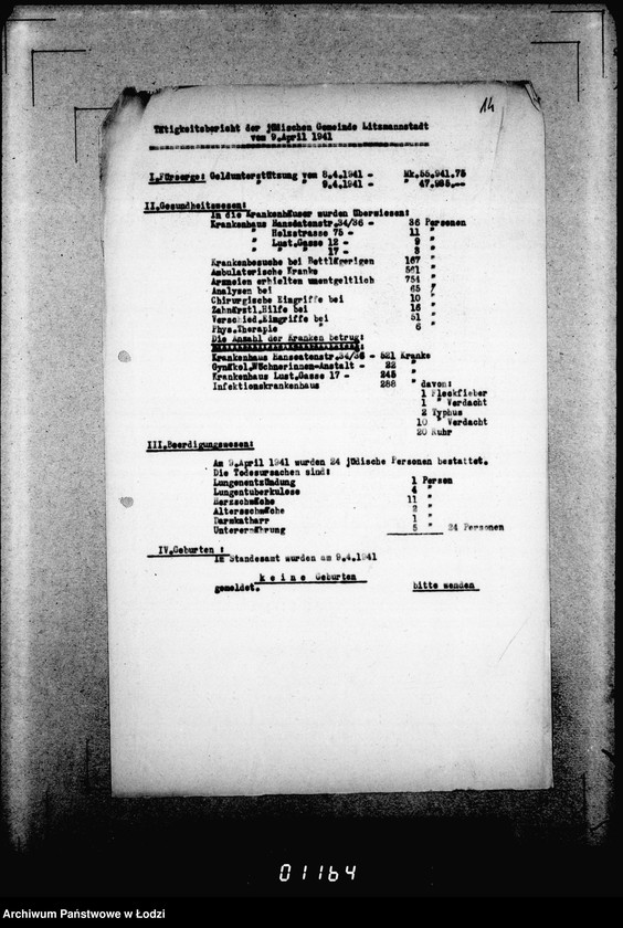 Obraz 18 z jednostki "[Dzienne, tygodniowe i miesięczne sprawozdania Gminy Żydowskiej w Getcie Łódzkim]"