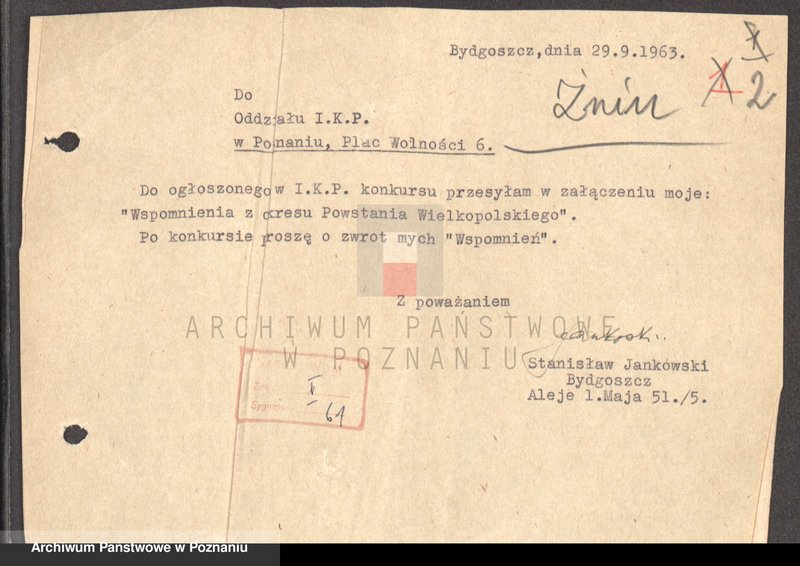 Obraz 8 z jednostki "Relacje i wspomnienia dotyczące powstania wielkopolskiego: 1. Żnin, powiat Żnin, województwo bydgoskie, 2. Żurczyn, powiat Szubin, województwo bydgoskie."