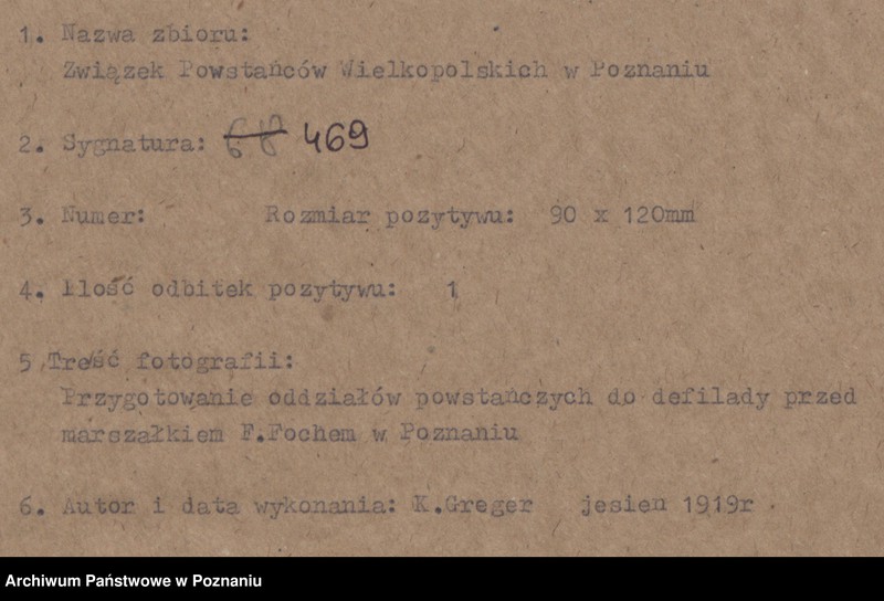 Obraz 4 z jednostki "Przygotowania oddziałów powstańczych do defilady przed marszałkiem F. Fochem w Poznaniu. K. Greger, jesień 1919."