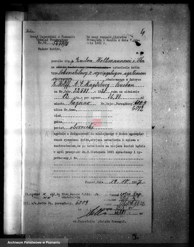 Obraz 8 z jednostki "Fabryka mebli własność. E. Woltmann i Ska. w Rogoźnie nr woj. kotła 6012"