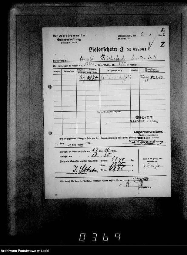 Obraz 9 z jednostki "Aufträge, [Lieferscheinen und Rechnungen] 16251-16310 [Dostawa żywności do Getta]"