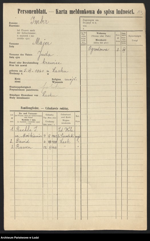 Obraz 15 z jednostki "[Spis ludności Łodzi] Imacki - Iwanowa"
