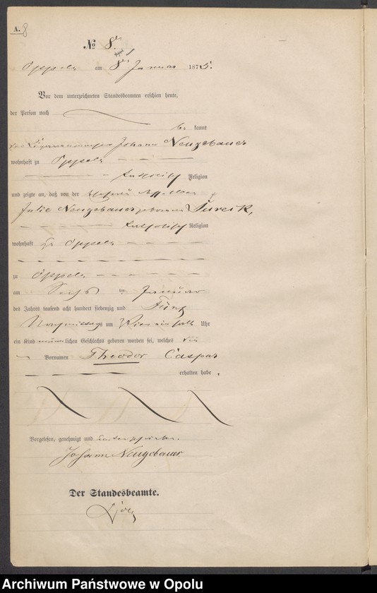 Obraz 12 z jednostki "[Księga urodzeń za rok 1875 Opole nr 1-480]"