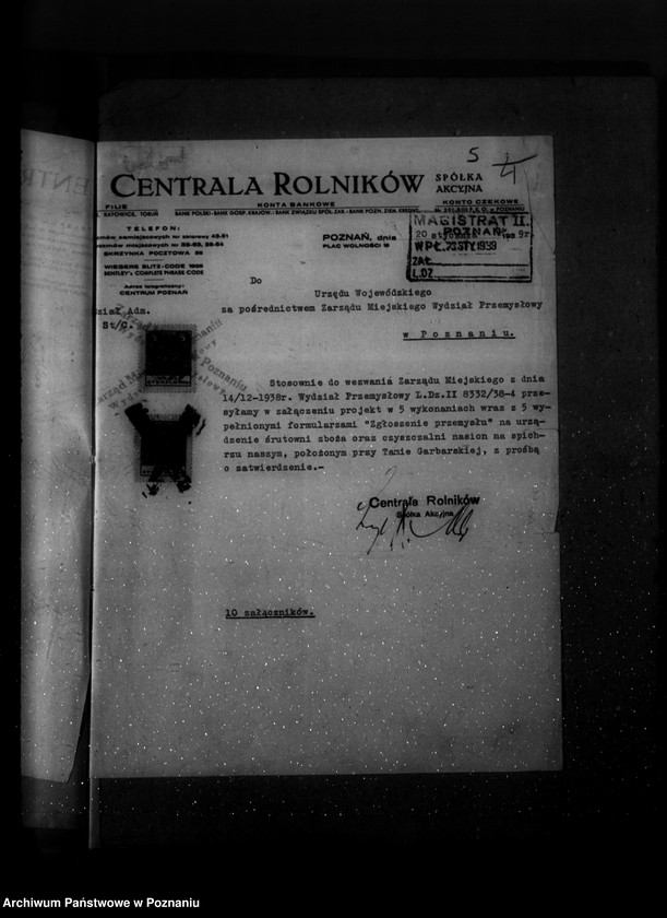 image.from.unit.number "Centrala rolników w Poznaniu Spółka Akcyjna Projekt urządzenia zakładu przemysłowego /śrutowni oraz czyszczalni zboża/"