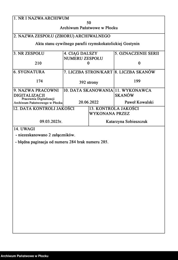 Obraz 1 z jednostki "Akta urodzeń, małżeństw i zgonów"