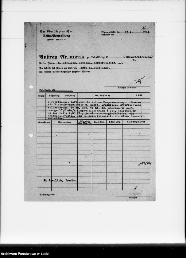 Obraz 20 z jednostki "Aufträge 15101-15108 und Rechnungen Firma R.Greulich Breslau.Chemische Produkte"