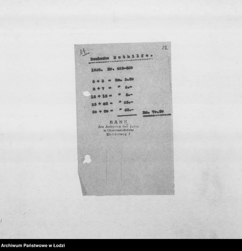 Obraz 15 z jednostki "Banken [Korespondencja PSŻ z GV i bankami niemieckimi w sprawie przekazów pieniężnych dla wsiedlonych do getta Żydów z Rzeszy]"