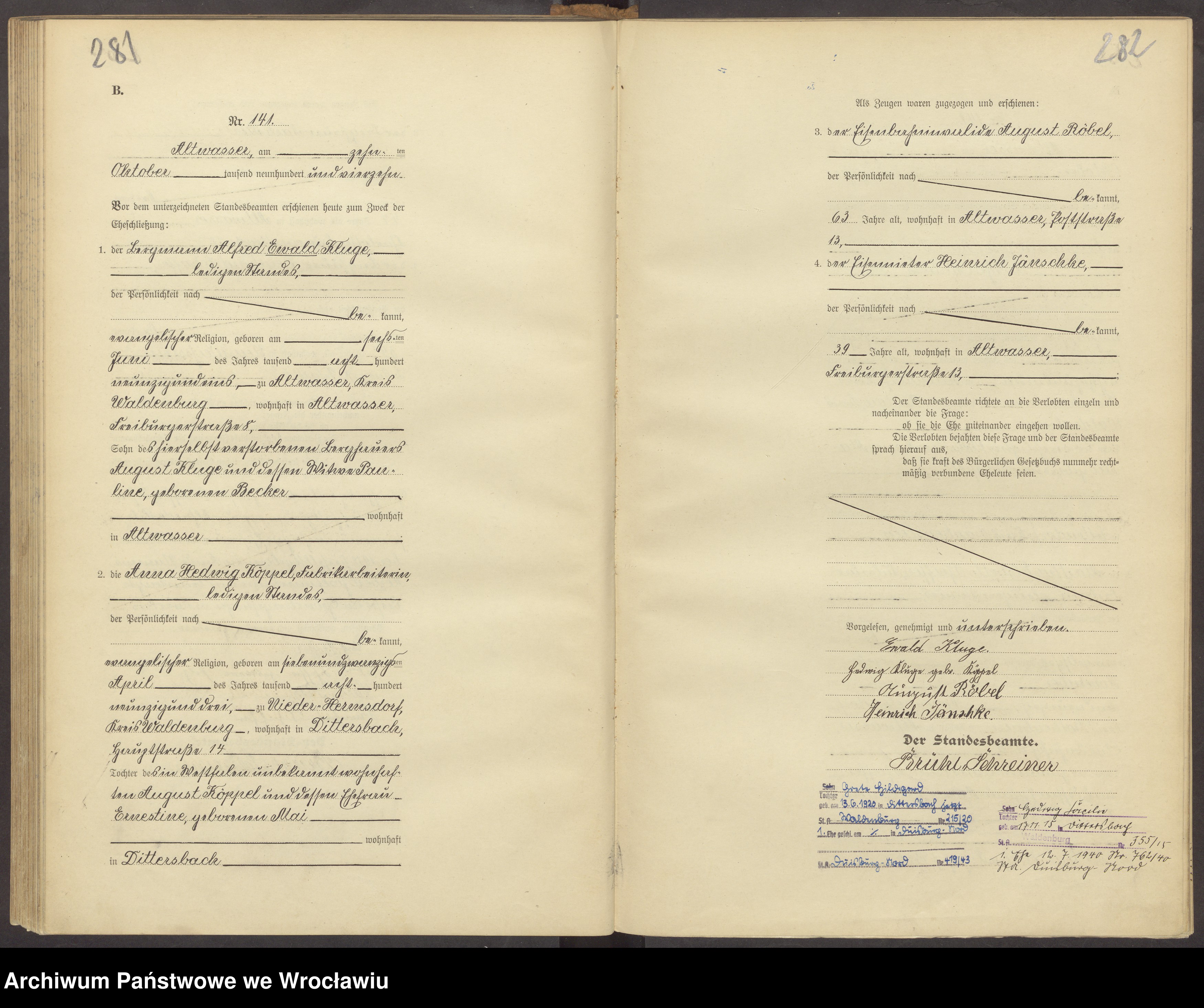 Skan z jednostki: Heirats-Haupt-Register Altwasser (Stary Zdrój) 1914