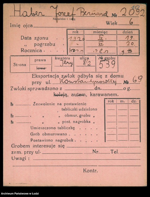 Obraz 11 z jednostki "Kartoteka osób pochowanych na cmentarzu żydowskim przy ulicy Brackiej w latach 1892-1961. Nazwiska na litery: Ha-Helme"