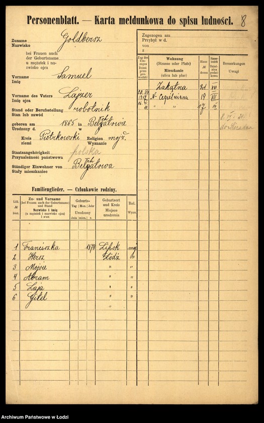Obraz 10 z jednostki "[Spis ludności Łodzi] Goldberszt - Goldkrant"
