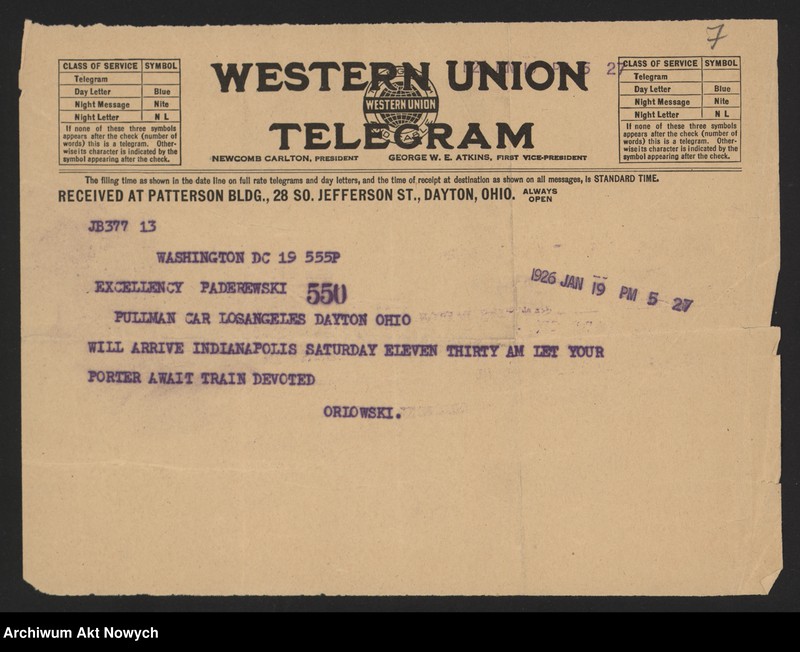 image.from.unit.number "Orłowski Józef; Załączniki: 1) wycinki prasowe; 2) rachunek dla I. Paderewskiego z 27 I 1926 r.; 3) "Odznaczenie dla Związkowców... Zjednoczeniowców... W sprawie Encyklopedii" (rękopis J. Orłowskiego); 4) "Kopia okrężnego listu do p. Siwińskiego i przyjaciół w Ameryce" J. Orłowskiego z 11 III 1926 r. (maszynopis); 5) "Mój okólnik do ustanowionych przezemnie mężów zaufania", 24 III 1926 r. (kopia - maszynopis); 6) "Kopia listu do przyjaciół w Ameryce" J. Orłowskiego z 31 III 1926 r. (maszynopis - fotokopia); 7) list Bernaczka - w imieniu "Zarządu Okręgowego Związku Towarzystw Powstańców i Wojaków" (Bydgoszcz) do J. Orłowskiego oraz I. Paderewskiego z 20 IV 1926 r. (rękopis, maszynopis); 8) "Affidewit" (oświadczenia) J. Orłowskiego z 4 IX 1926 r.; 9) list do ministra spraw zagranicznych z 26 IX 1926 r. (rękopis J. Orłowskiego, dopiski I. Paderewskiego, notatka - rękopis H. Lübke; 10) "Podpisy na liście Monarchistów" (rękopis J. Orłowskiego); Jeden list niekompletny; L.43"