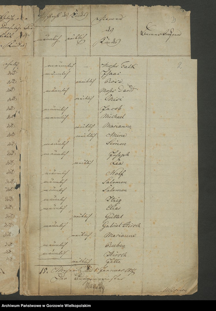 image.from.unit.number "Geburts Liste von der jüdischen Glaubensgenossen Für das Jahr 1817. Stadt Meseritz"
